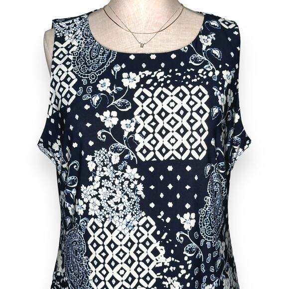 TOMMY HILFIGER Bali Patchwork Jersey Dress Sheath Sleeveless Blue Cocktail 12 - Picture 4 of 12